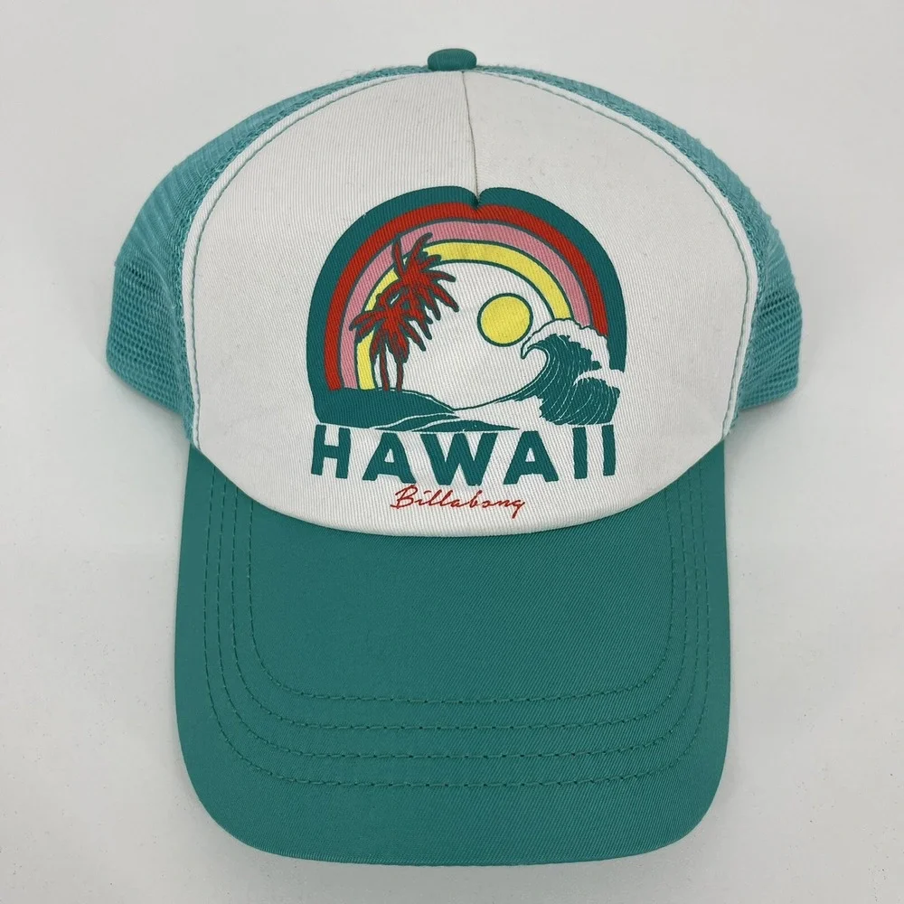 Billabong Hawaii Rainbow Trucker Hat Teal White Snapback Womens One Size